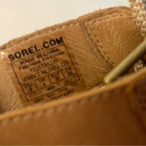 Sorel Joanie Camel Tan Leather Wedge Heel Sandals Casual Outdoor - Picture 12 of 15